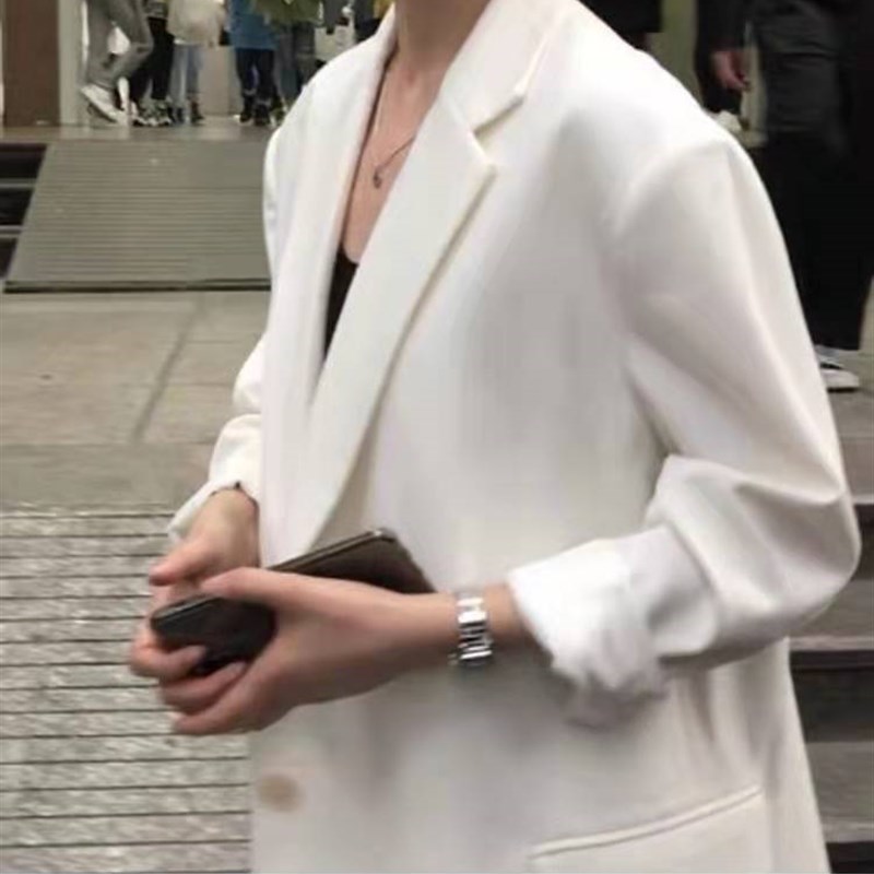 白色高级感西装外套女春款2024韩版宽松休闲垂坠感大码西服女显瘦
