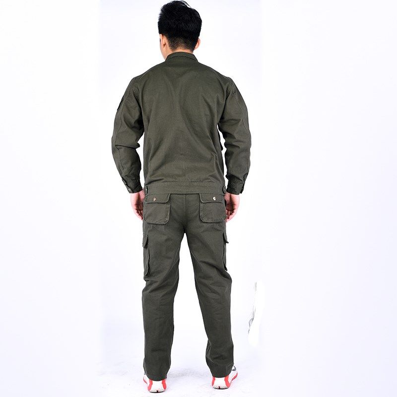 春秋工作服套装男焊工防烫劳保服长袖加厚耐磨耐脏军绿色工服