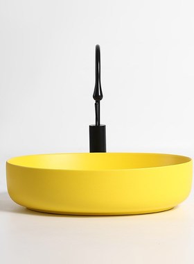 北欧哑光黄色台上盆椭圆形家用陶瓷洗手盆卫生间阳台洗脸盆面盆