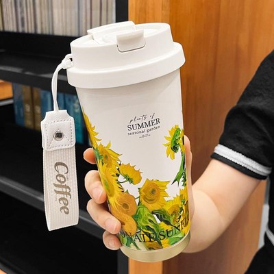 咖啡保温杯女生高颜值精致高级感水杯202新款随行大容量吸管杯子