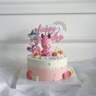 新品 饰插牌摆件少女小公主生日派对 蝴蝶结蛋糕装 粉色小鹿爱心韩式