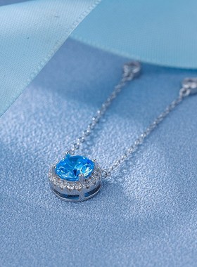 小众设计感轻奢蓝色星点ps925银项链女生日礼物气质简约锁骨链吊