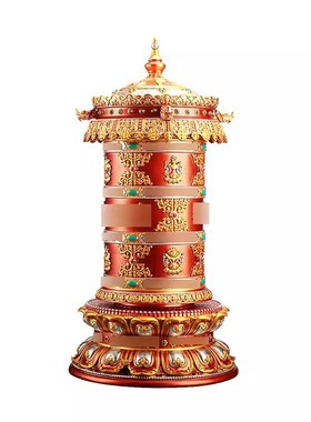 藏式纯铜转金筒电动转动筒摆件六字转轮龙头天珠插电电动转轮现货