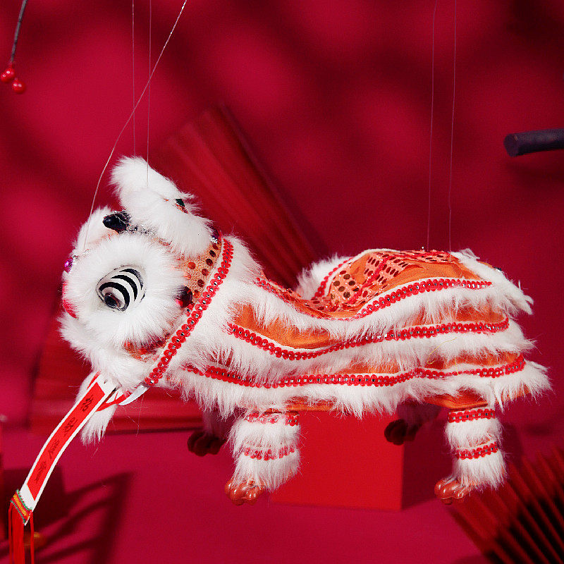 醒狮提线木偶送小孩儿童节中国风c复古玩具民俗民间传统手工舞狮