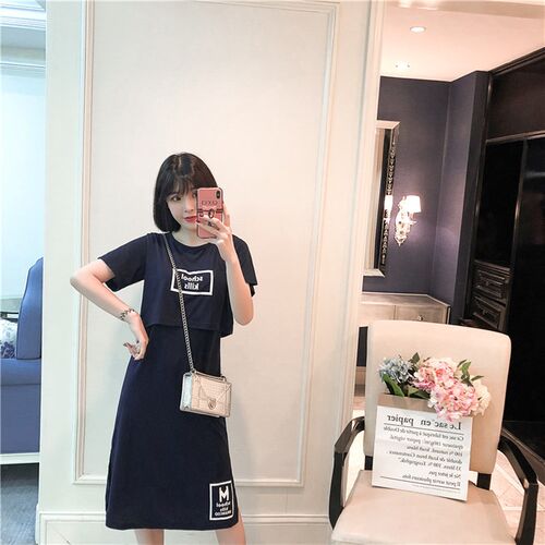 孕妇哺乳连衣裙春夏季外出两用产后可哺乳睡裙时尚宽松喂奶衣服