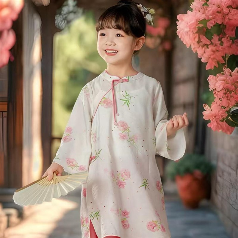 春茵女童汉服春秋新款儿童新中式裤子小女孩旗袍中国风两件套日常