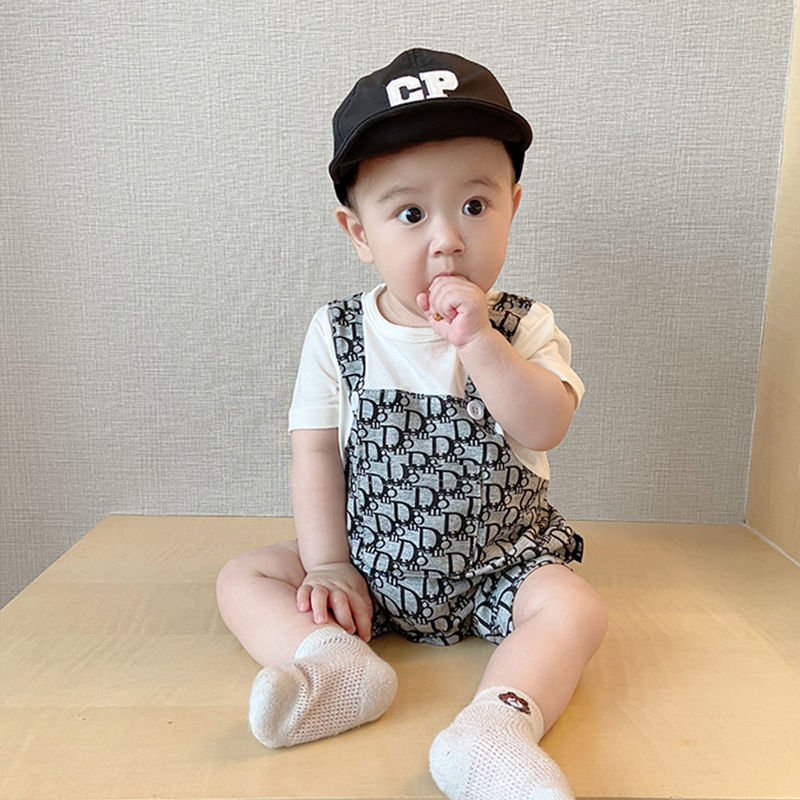 2023夏装新g款新生儿爬服婴儿满印字母网红男宝宝薄连体衣洋气哈