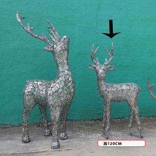 速发不锈钢鹿雕塑定制户外镜面金属铁艺发光镂空字母网格麋鹿兔子