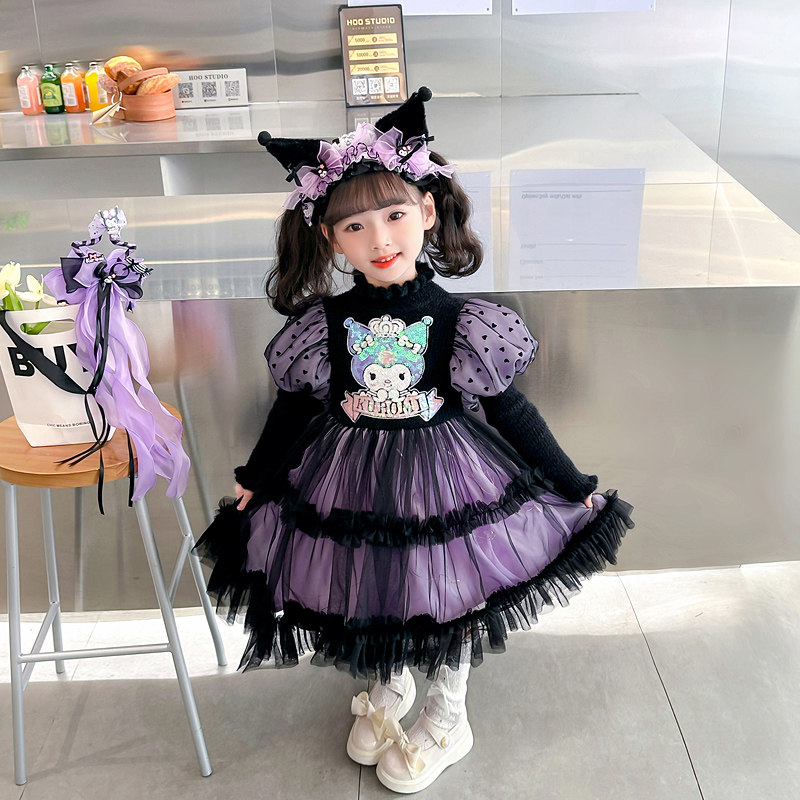 女童毛衣裙秋冬2023新款洋派儿童库洛米公主R裙子小女孩加绒洋装