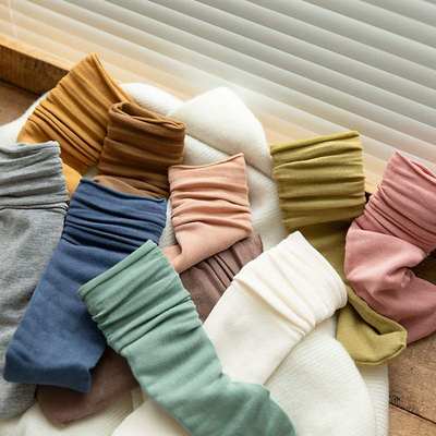 网红Solid color pile stockings combed cotton women's stockin