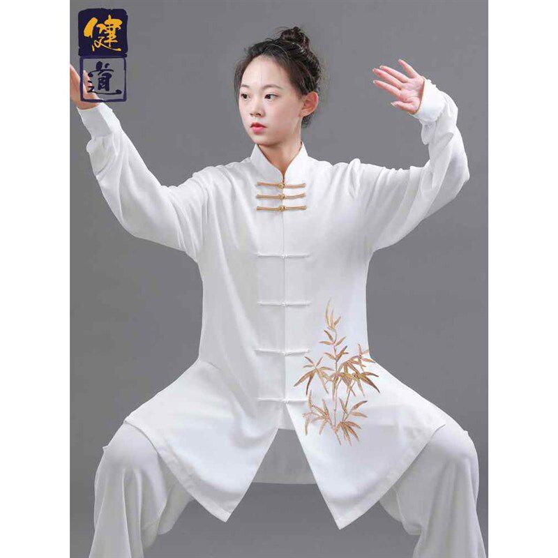 太极服女2024新款竹叶刺绣太极拳练功服男八段锦武术表演服春夏季