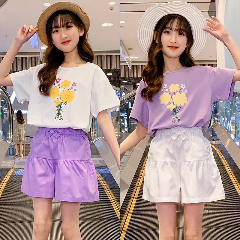 初中生时尚女孩套装15岁女童x夏天儿童时尚套装洋气时髦女裤子韩图片