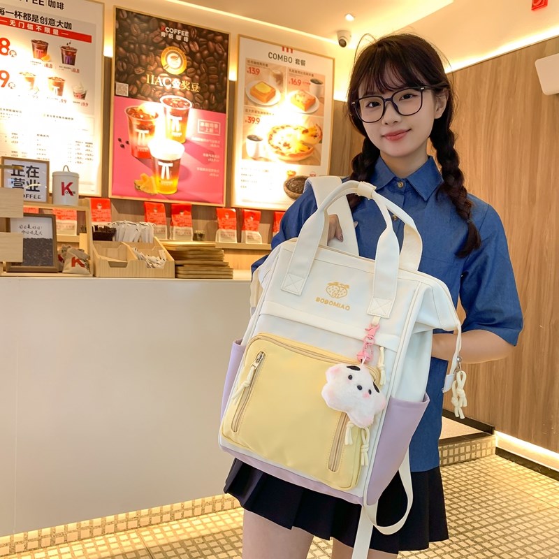 韩版撞色书包女韩版学生出游背包手提包妈咪母婴包外出轻便双肩包