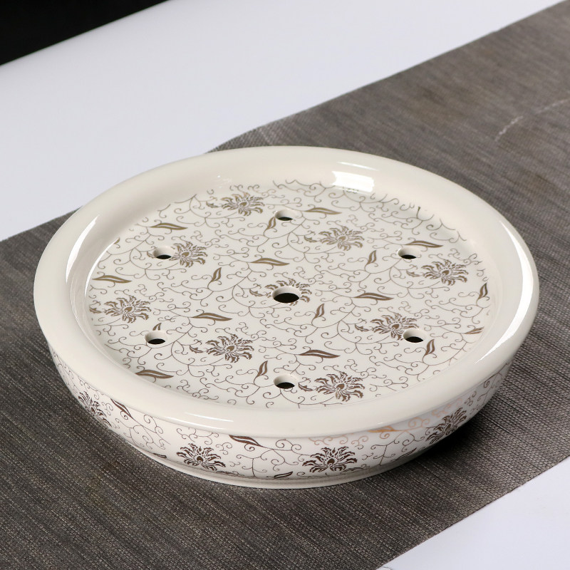 家用12寸青花瓷圆形茶盘大号陶瓷双层储水功夫茶台茶洗个性托盘,餐饮具,茶盘,淘宝优惠券,粉丝福利购,淘宝优惠卷