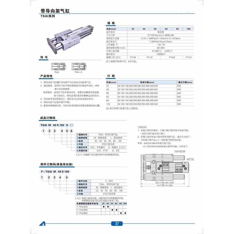 气动大推力三轴导向气缸支架TSAIM32 40 50 63 80 100-25 300 600