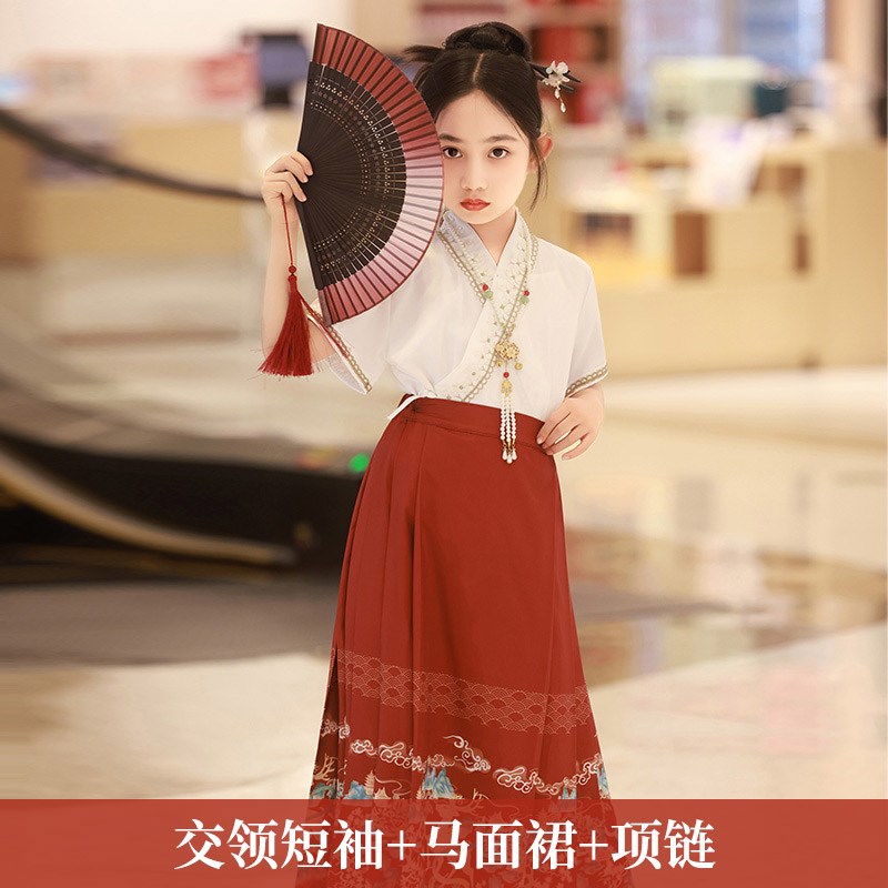 高货现货速发马面裙女童夏款套装改良明制儿童汉服2024新款古装半