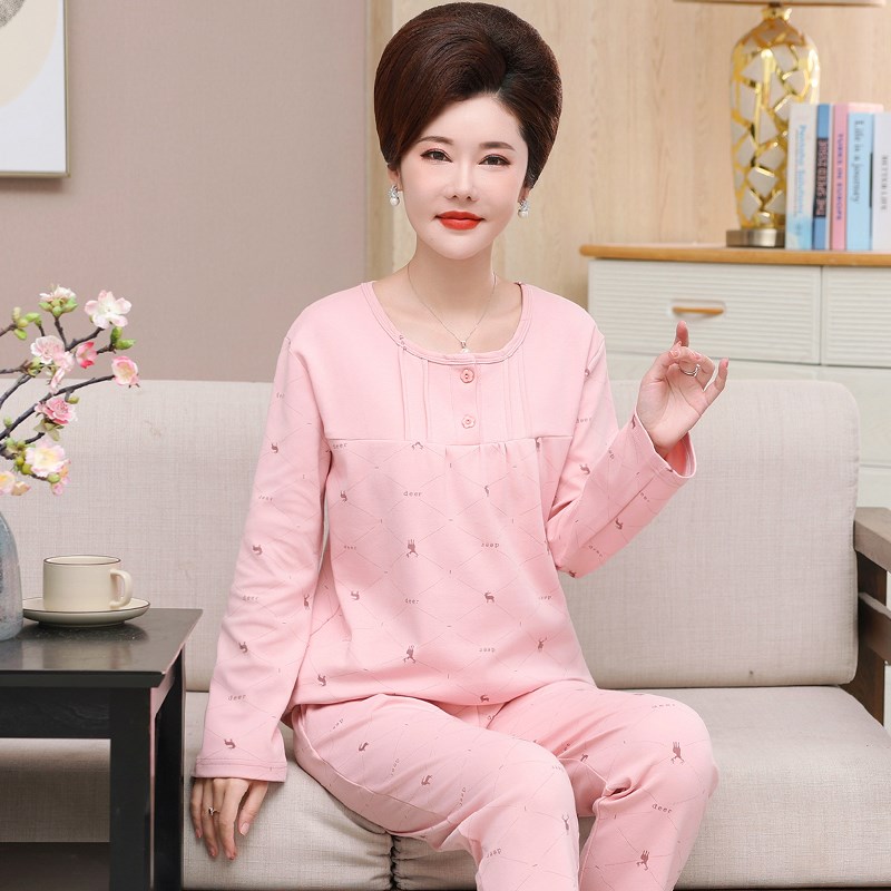 妈妈睡衣春秋款长袖套头薄款中年人妇女士休闲家居服秋季套装