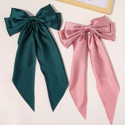 推荐Two-layers Oversize Bows Hair Clip Silk Satin Bowknot Ri