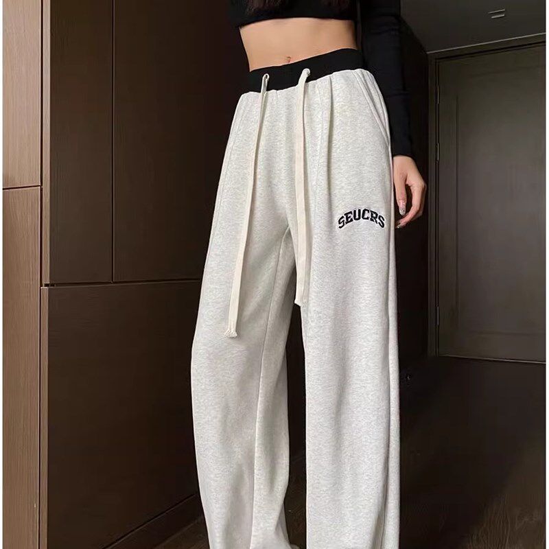 2024夏季新款抽绳运动裤女休闲直筒小个子美Q式束脚宽松阔腿卫裤