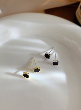 新品黑色耳钉纯银耳环2024新款爆款小巧精致养耳洞耳饰女高级感方