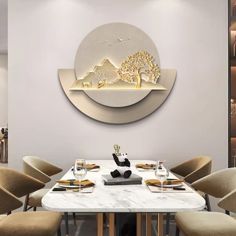 发财树现代简约餐厅装饰画创意饭厅挂画客厅卧室奶油风led灯光画图片