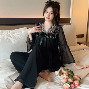少女睡衣套头春秋可爱长袖甜美公主风网纱花边韩版宽松家居服套装