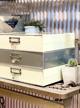 dulton文件带抽屉收纳盒 桌面收纳 金属可叠放迷你抽屉 台面抽屉