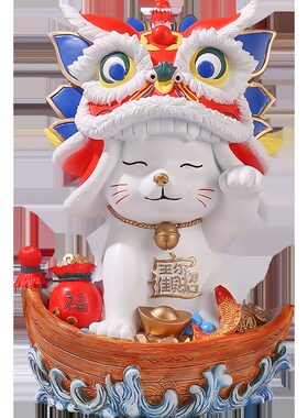 国潮树脂工艺品摆件礼盒装家居装饰品招H财猫动物收纳摆件新年礼
