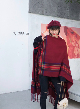 西藏色达旅游民族风带帽斗篷超大女披风外套女冬季空X调房保暖披