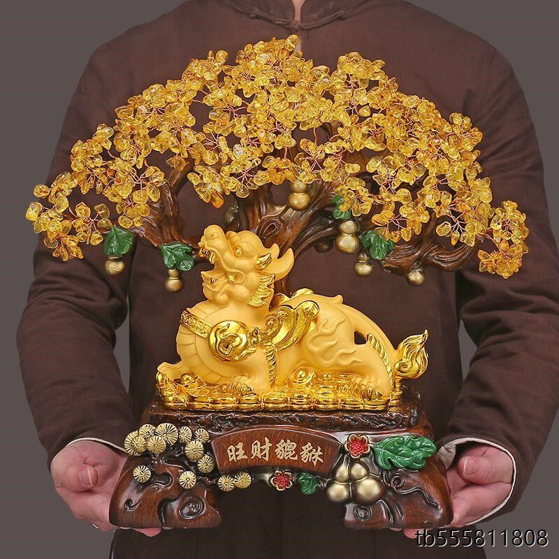招财葫芦摆件黄水晶发财树客厅酒柜玄关装饰品开业礼物品乔迁新居