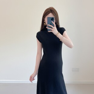 长款 针织裙半高领修身 连衣裙秋季 短袖 气质显瘦毛衣裙 新款 孕妇装