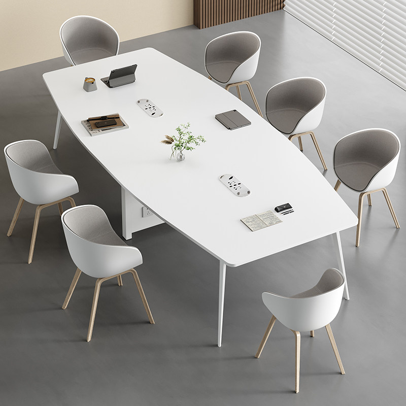 议会桌长桌e简约现代小谈办公桌椭圆接待会议室桌椅组合白色洽型