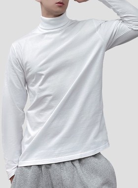 W230g秋冬高领长袖黑白色内搭堆领男士纯色百搭大码T恤打底衫