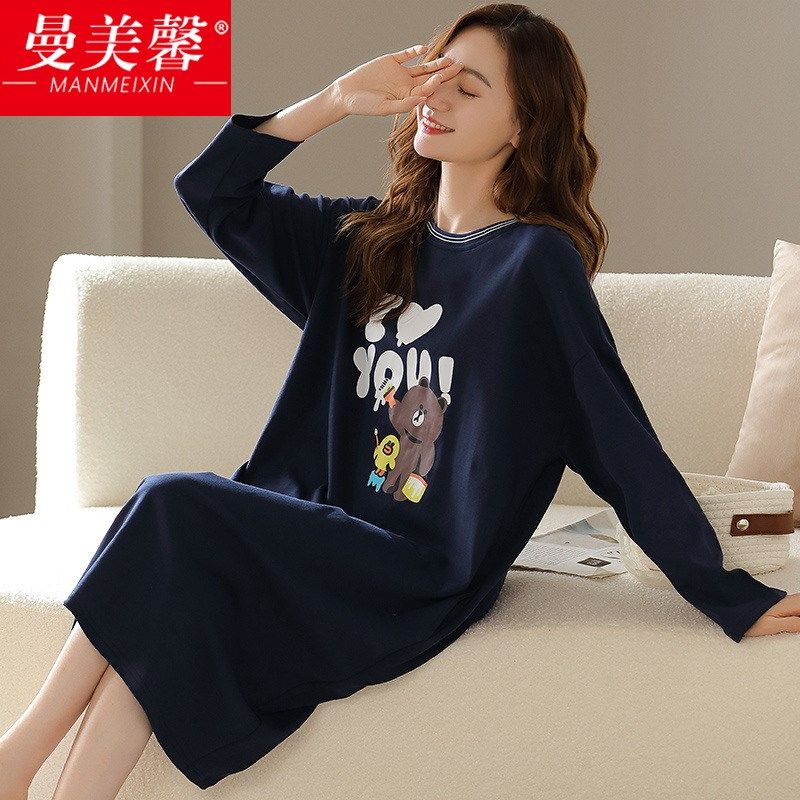 睡裙女春秋可爱长袖卡通甜美睡衣女韩版可外穿大码宽松家居服,女士内衣/男士内衣/家居服,睡裙,淘宝优惠券,粉丝福利购,淘宝优惠卷
