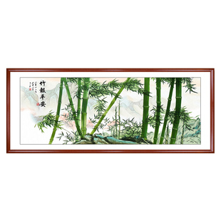 竹报平安新中式 饰壁画横幅饭店歺餐厅竹子画挂画 客厅沙发背景墙装