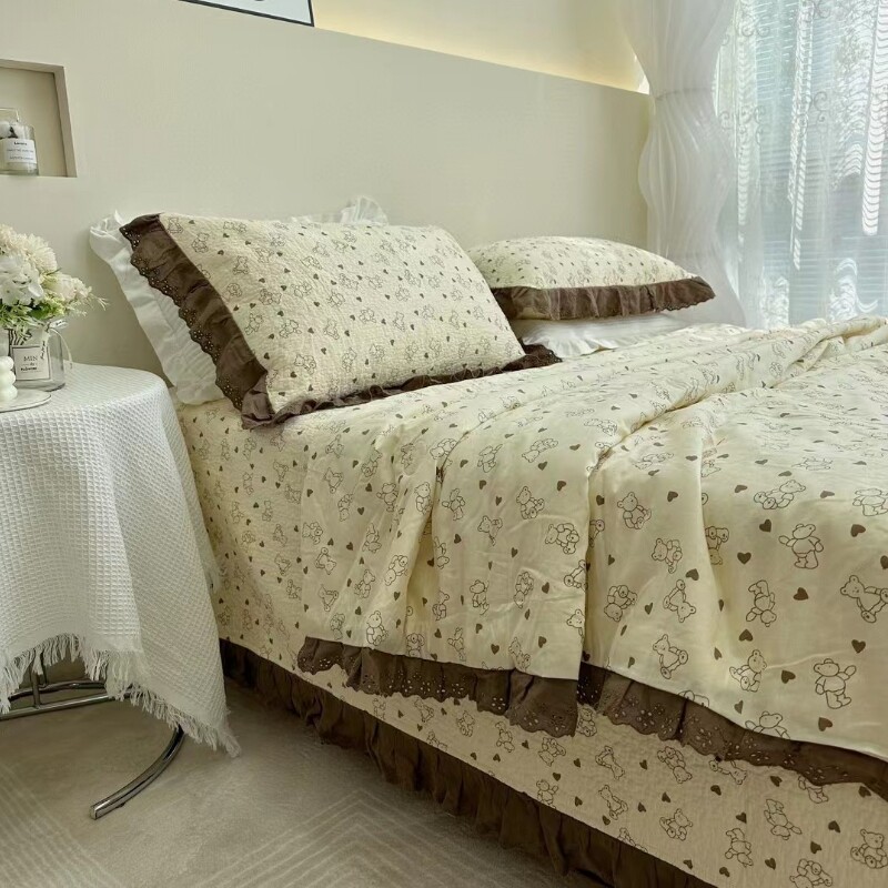 韩版法式花边全棉夏被空调被四件套床盖三件套单件薄被子可水洗,床上用品,化纤被,淘宝优惠券,粉丝福利购,淘宝优惠卷