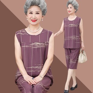砍袖 上衣60岁70奶奶装 睡衣套装 汗衫 衣服 老太太夏季 老年人妈妈夏装