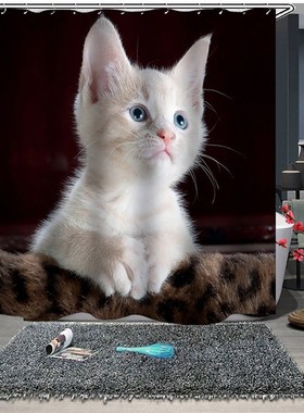 Shower Curtain Polyester-Fabric Cat Cute Cartoon 3D for Bath