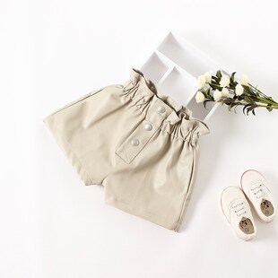 2021秋冬季新款女童装街头潮范儿好版型百搭高腰加绒加厚皮裤短裤