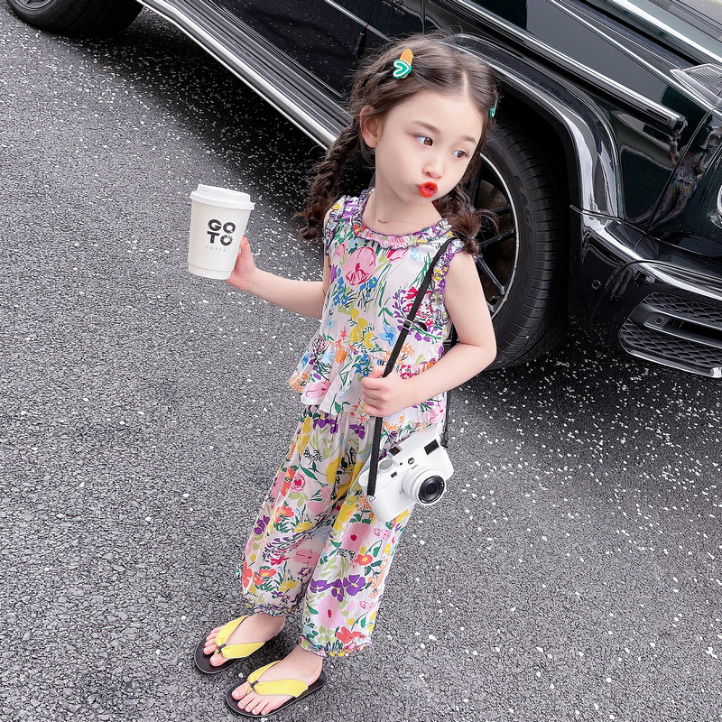 高货现货速发女童套装夏款2023新款夏装连衣裙儿童碎花裙裤女宝宝