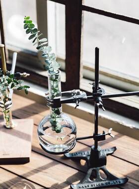 工业风铸铁金属实验室花架烧瓶型花器玻璃花瓶摆件装饰手冲咖现货