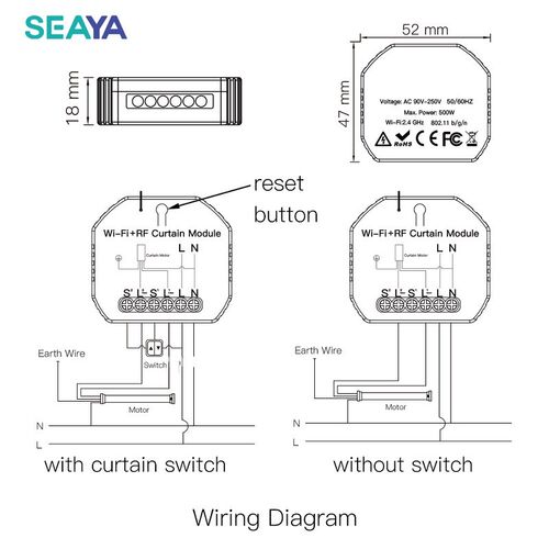 SEAYA WiFi RF Tuya Smart Wireless Remote Control Curtain Bli