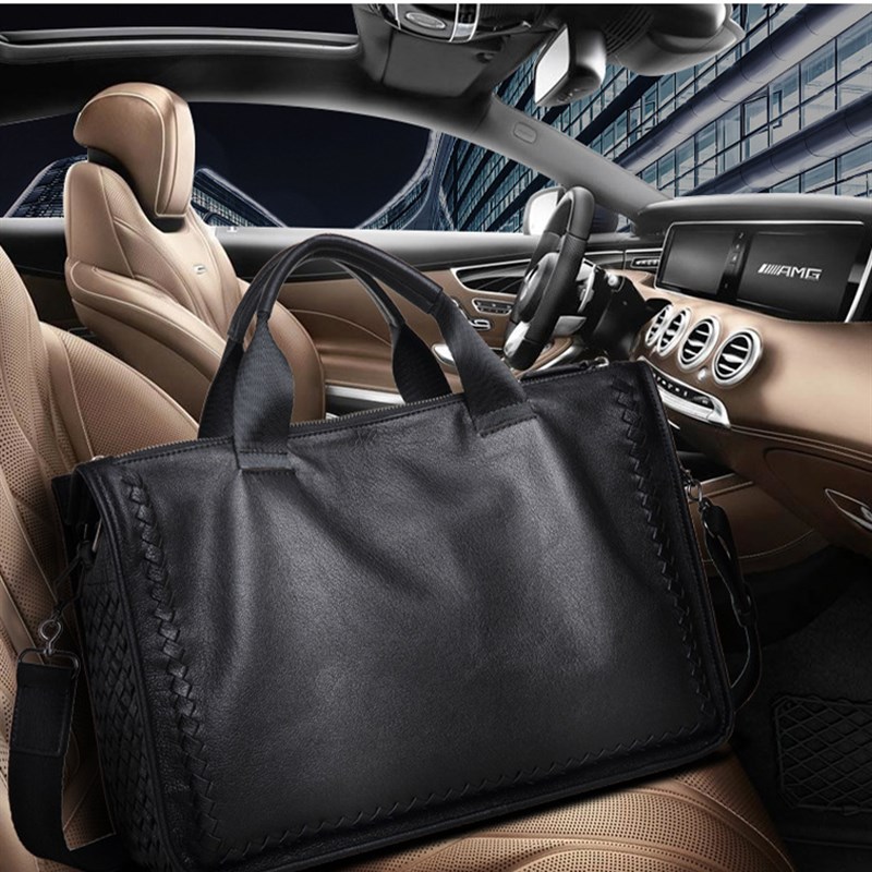 真皮男包商务单肩羊皮休闲公文包编织斜挎包皮包男士包手提电脑包