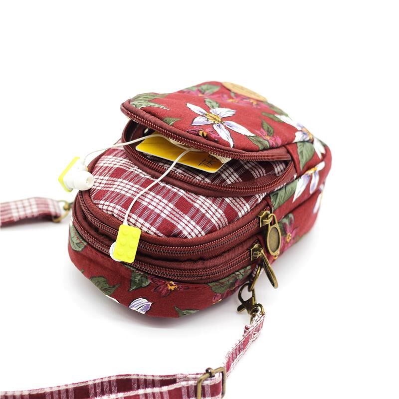 三层拉链放手机的小包包斜挎大屏手机包中年斜跨布包妈妈迷你小包