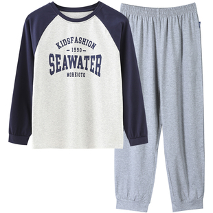 胖童长袖睡衣男童春秋薄款青少年男孩家居服套装大童秋款2023新款