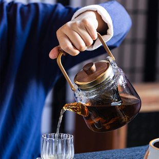 银槐树手绘大吉大利电陶炉煮茶器煮茶F炉耐高温全玻璃烧水壶煮茶