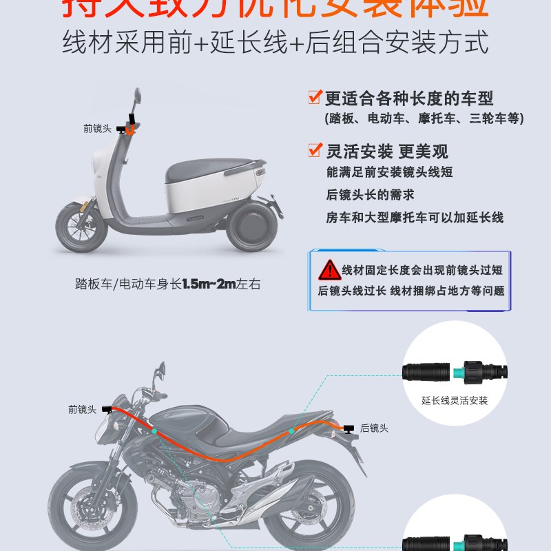 唯赛思通机车行车胎压记录仪4寸大屏前后双N摄高清夜视防水F9S2