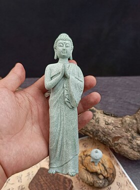 仿石佛像站立树脂石灯笼鸡翅木底座流水假山盆栽中式意境摆设装饰