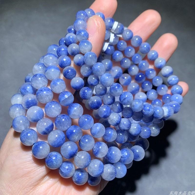 天然冰种蓝线石手串圆珠水晶蓝发晶蓝绒晶民族风手链男女礼物饰品
