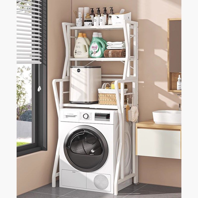 卫生间可折叠滚筒翻盖洗衣机上方架子置物架落地免安装阳台收纳架